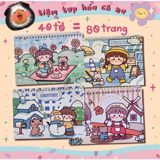 Sổ chiết và lưu trữ sticker size A5 80 trang -  Sổ lò xo dễ thương bốn mùa - Sổ lưu trữ hình dán washi - tiemtaphoacona