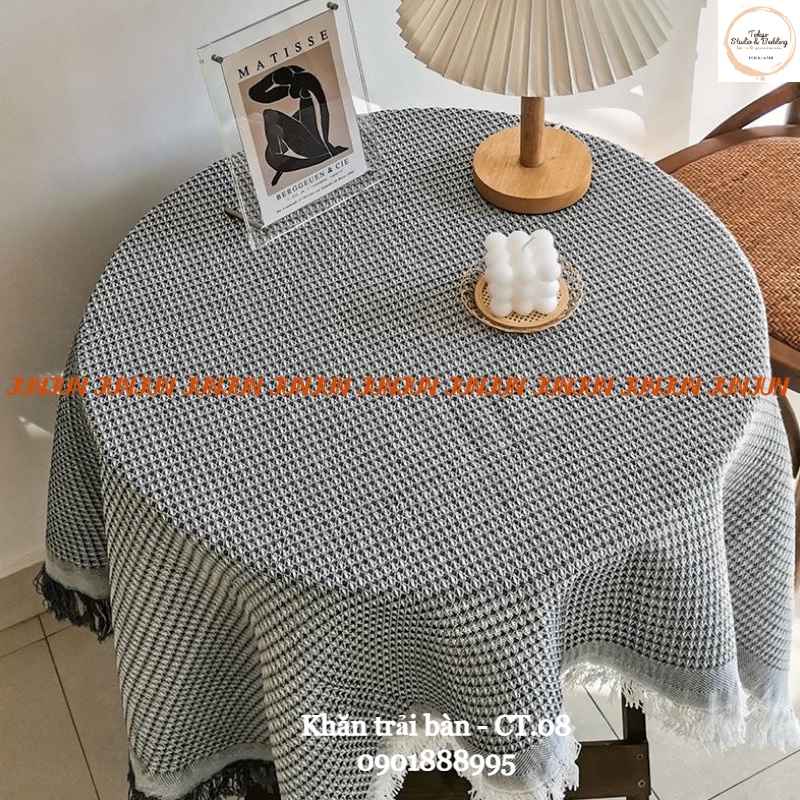 (2) TH Khăn trải bàn hình chữ nhật/bàn tròn Cotton &amp; Lanh Morandi