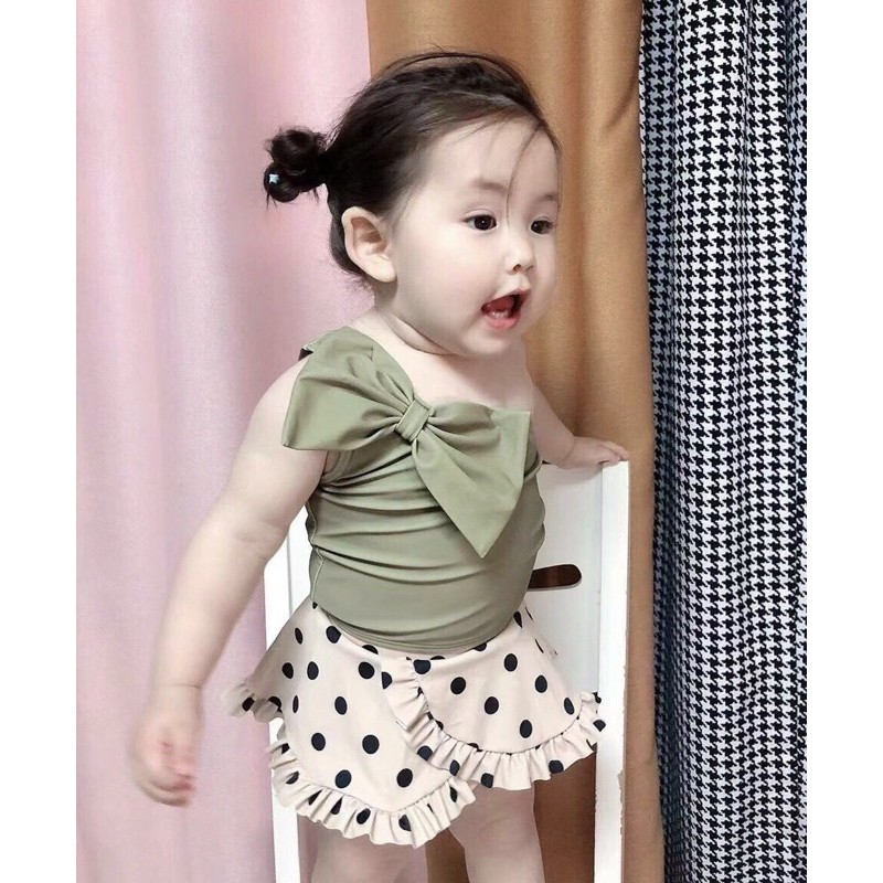 SET ÁO NƠ XANH CHÂN VÁY BI CỰC SÀNH ĐIỆU BÉ GÁI
