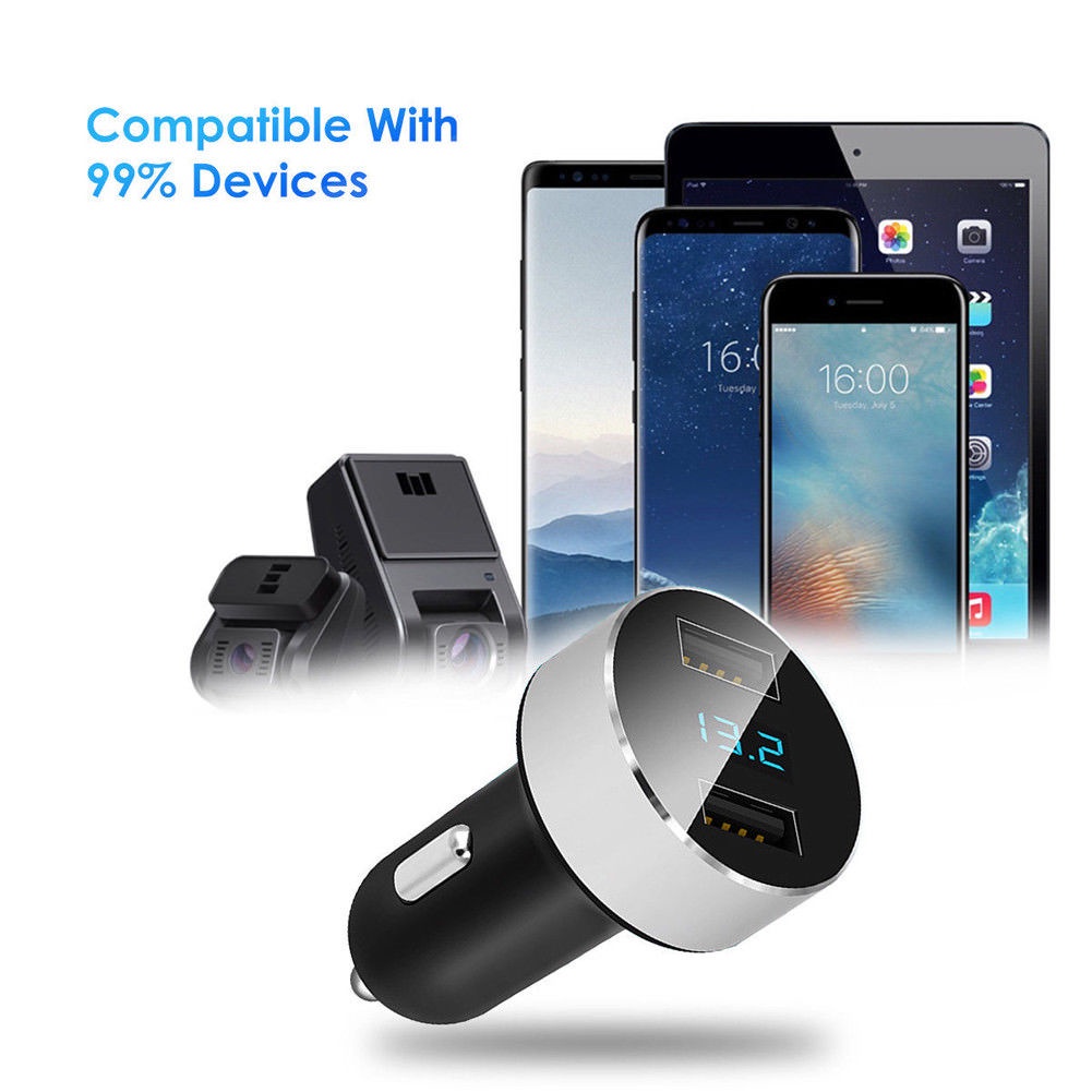 Tẩu Sạc Điện Thoại Mini Hai Cổng USB 3.1A Có Màn Hình LED Kỹ Thuật Số Cho Xe Hơi