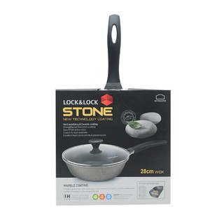 Chảo vân đá sâu lòng Lock&Lock Stone LCA6285D 28cm vung kính dùng bếp từ