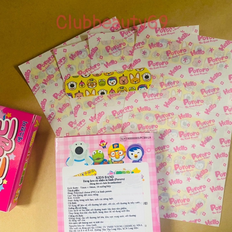 Băng dán cá nhân trẻ em Pororo 1 size -Hộp 20 miếng