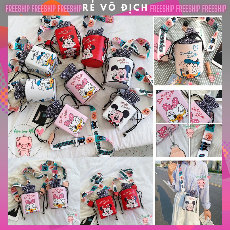 Túi xách nữ mini da pu hộp tròn, vuông in hình chuột Mickey vịt Dolnald 12X13X12cm Tiệm Của Nhi TSN01 | BigBuy360 - bigbuy360.vn