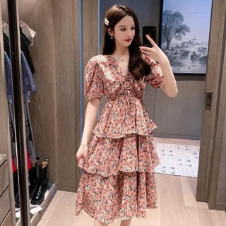 váy Xếp Tầng Tay Lỡ Hoa Nhí Tiểu Thư