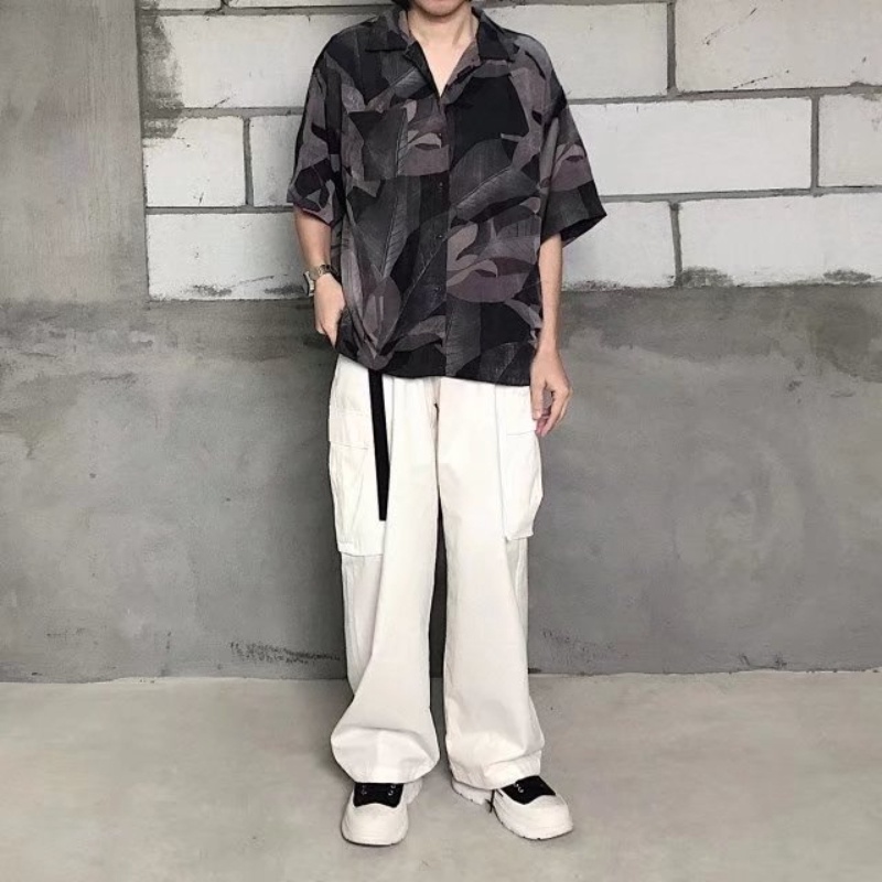 Áo Sơ Mi Tay Ngắn Dáng Rộng Họa Tiết Lá Thời Trang Mùa Hè Cho Nam Size M-3XL