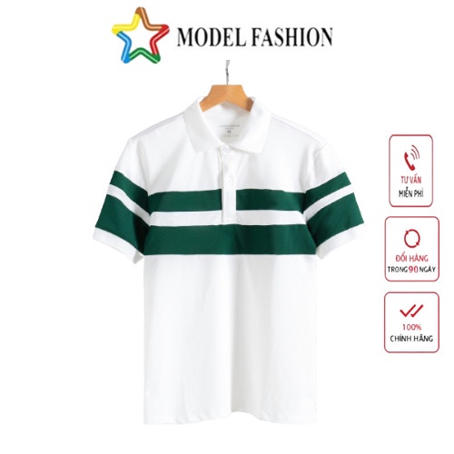 Áo thun polo nam nữ tay ngắn trắng sọc ngang xanh lá hàn quốc Model Fashion