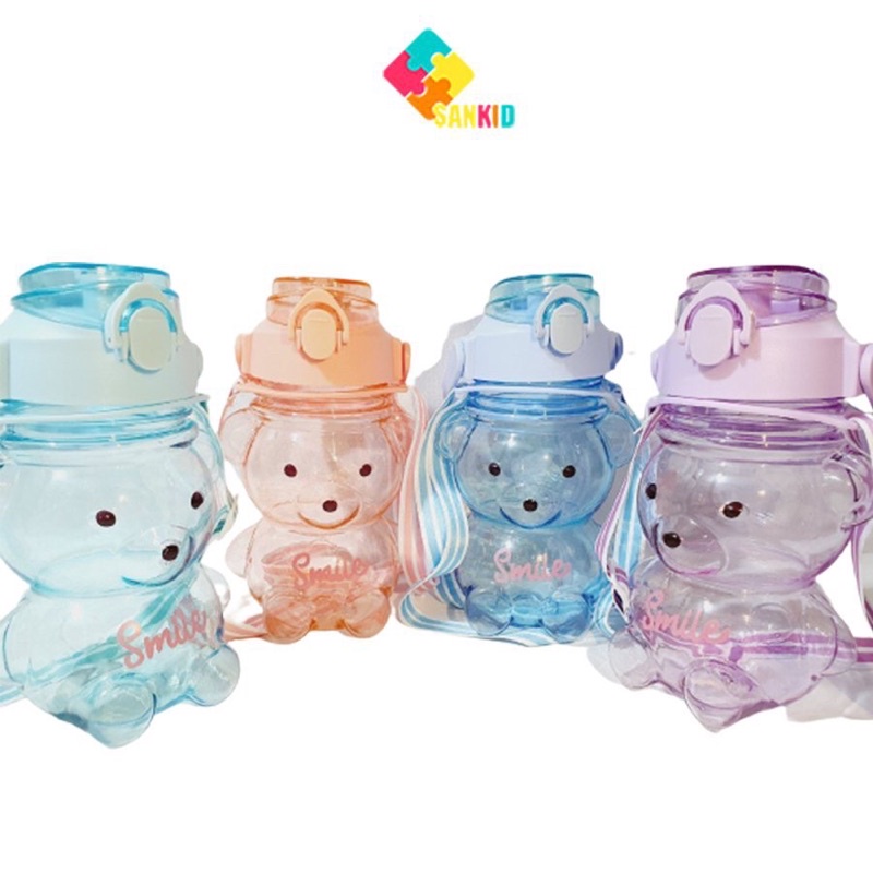 Bình nước hình gấu cho bé 1l siêu dễ thương kèm ống hút, tặng kèm ticker