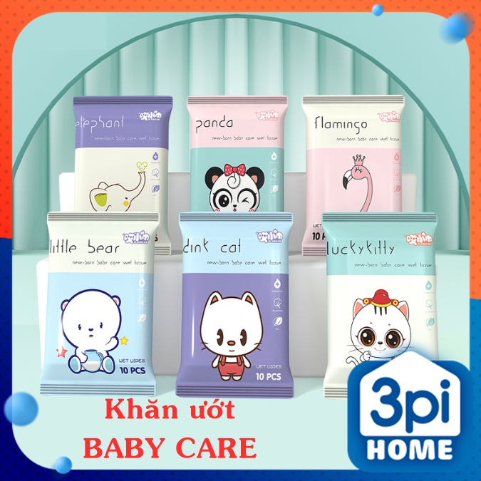 Khăn ướt Baby Care 10 tờ bao bì dễ thương và tiện dụng tiết kiệm cho mẹ và