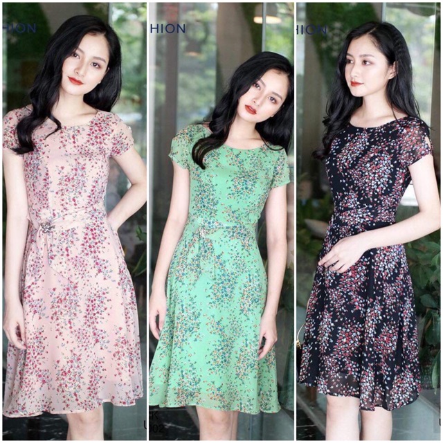Đầm xoè hoa đai nơ UK