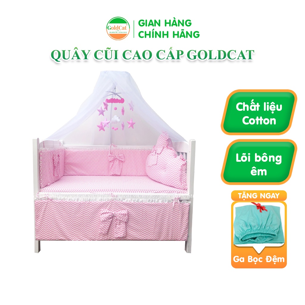 Quây Cũi Cao Cấp Cho Bé GOLDCAT Chất Vải Cotton Và Lõi Bông Êm Mềm Giúp Chống Va Đập, Gió Lùa