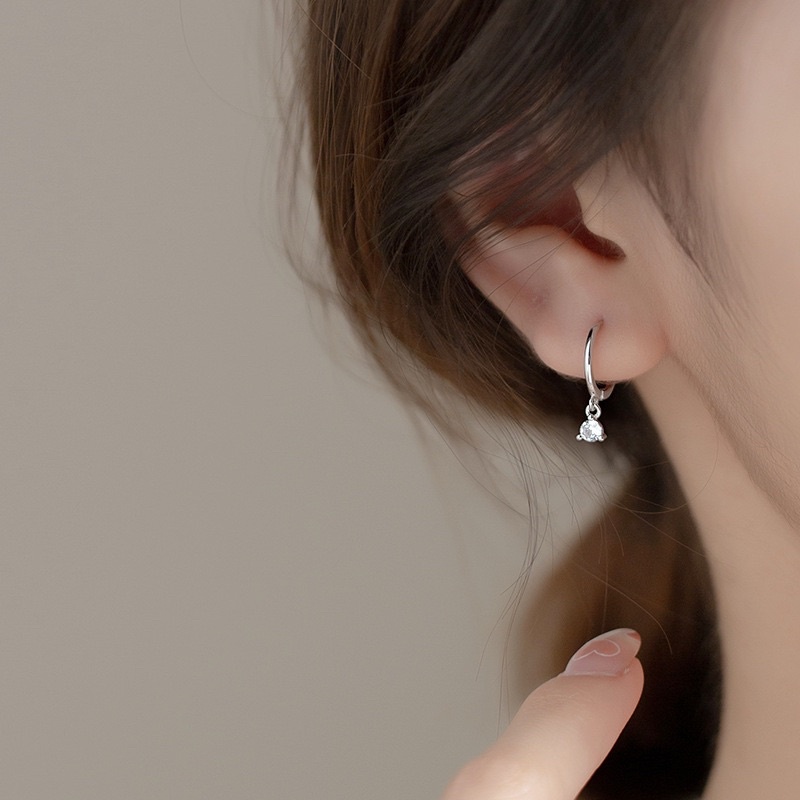 Khuyên tai tròn bạc Ý 925 mạ vàng cao cấp Bông tai bạc nữ vòng tròn đính đá dáng rơi DUYSON SILVER [KVDDXK19]