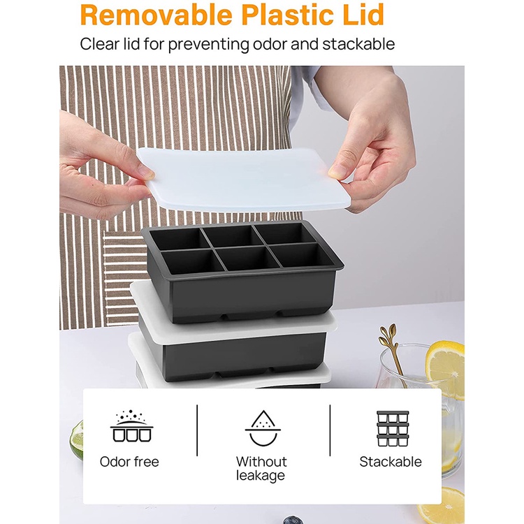 Khay làm đá silicone TAILI 6 ngăn hình vuông độc đáo có nắp đậy tùy chọn