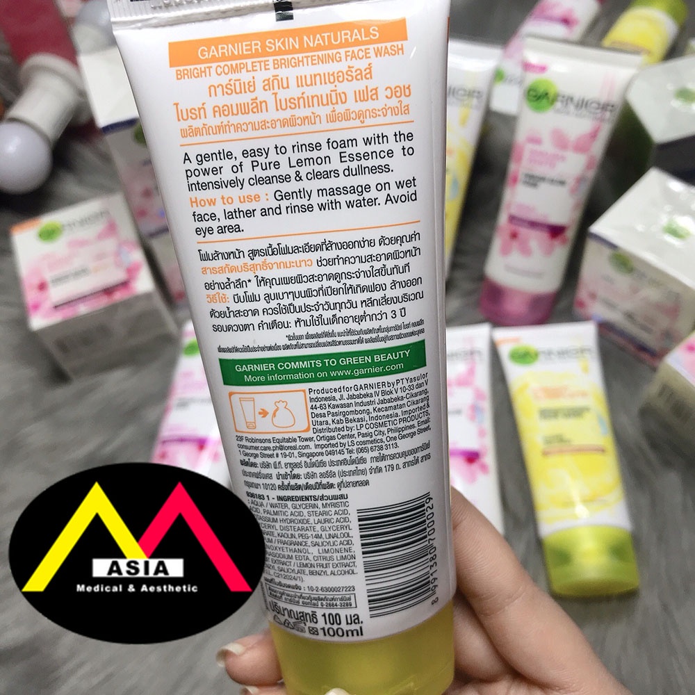 Sữa rửa mặt GARNIER chanh vitamin c trắng da giảm mụn thâm nám tàn nhang đều màu da lão hóa thái lan 100ml