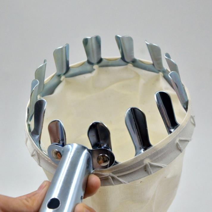 Vợt Hái Trái Cây Trên Cao Đa Năng Kèm Túi Vải, Dụng Cụ Hái Hoa Quả Kim Loại Siêu Bền Đẹp