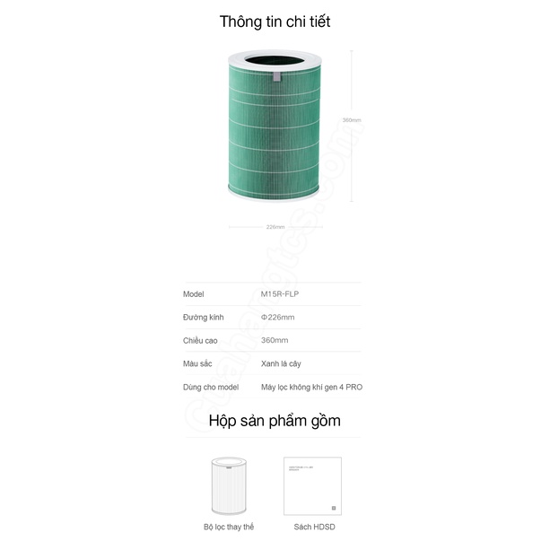 Lõi lọc không khí cho Mi Air Purifier 4 Pro BHR5109CN M15R-FLP màu xanh lá