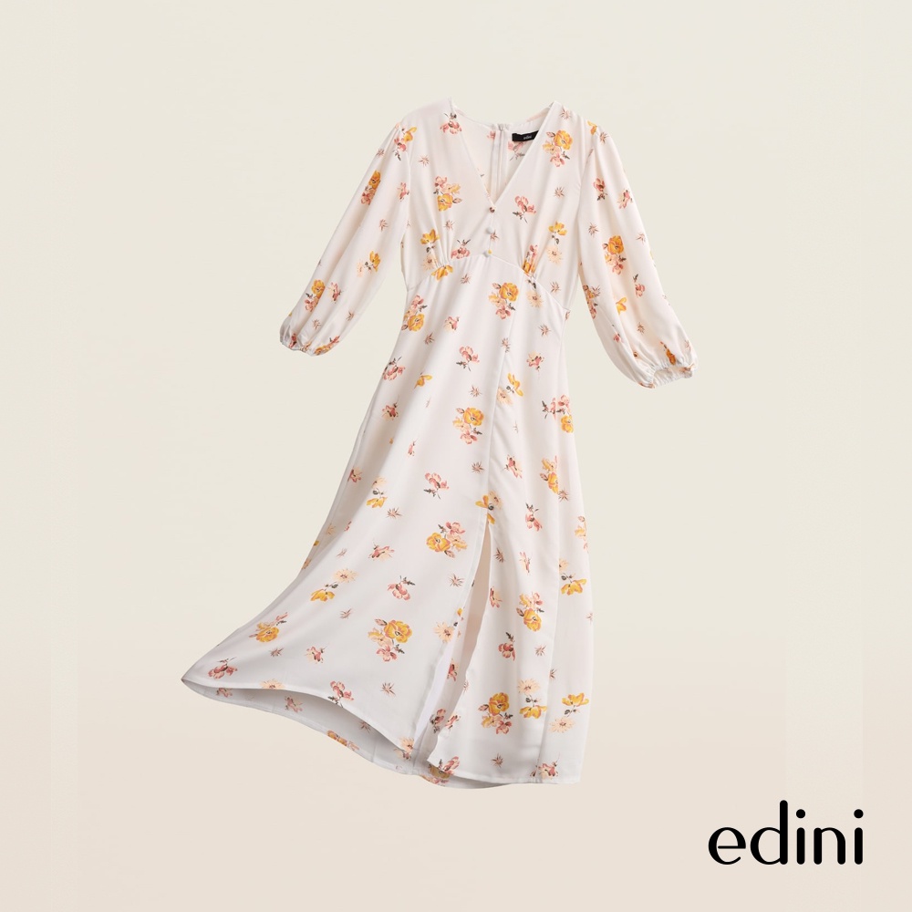 Đầm Hoa Cổ V Xẻ Tà EDINI - D1434