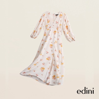 Đầm hoa cổ v xẻ tà edini - d1434