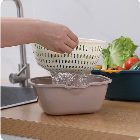 Rổ nhựa chữ nhật kèm chậu 6 món cao cấp