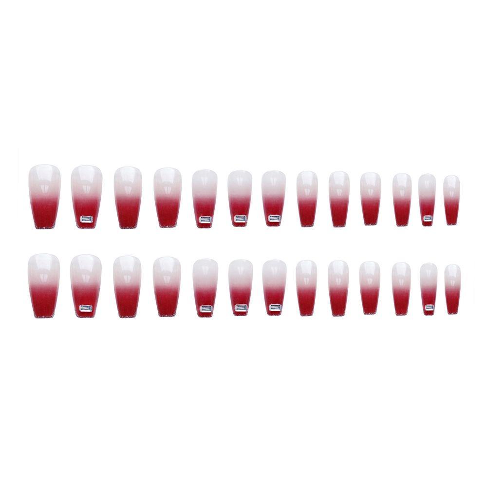 Hộp 24 Móng Tay Giả Che Phủ Toàn Diện Đính Nơ Lấp Lánh Kiểu Pháp