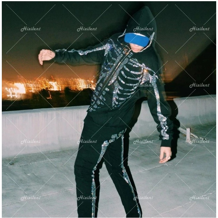 Áo hoodie MMIOT y2k tay dài có khóa kéo đính đá thời trang cho nam