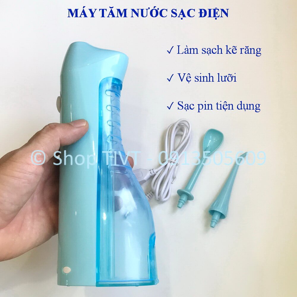 Tăm nước động cơ điện, pin sạc an toàn, tiết kiệm, áp lực mạnh, không ồn, dễ sử dụng, ngăn mảng bám, cao răng-TIVT