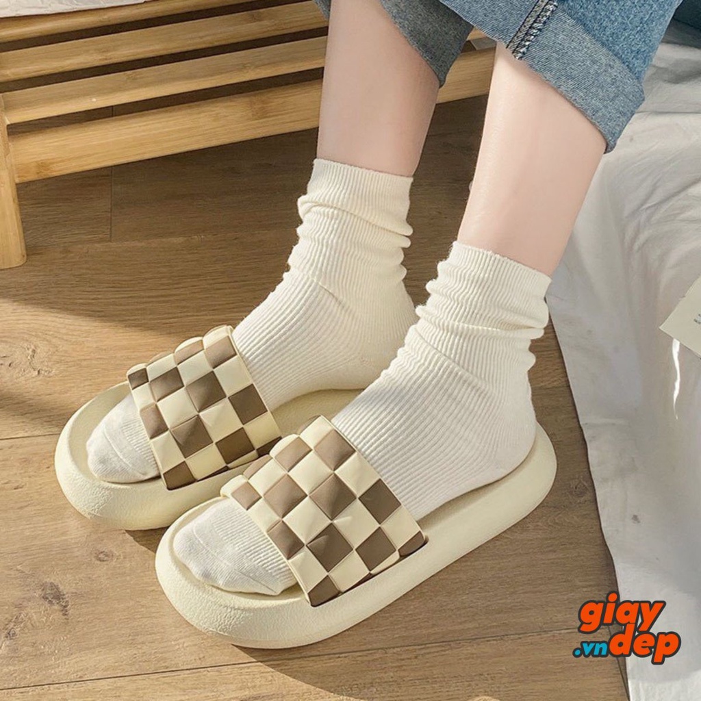 Dép quai ngang nữ đế bánh mì GADEVI quai hình caro trẻ trung siêu đẹp mẫu mới 2022 GD004
