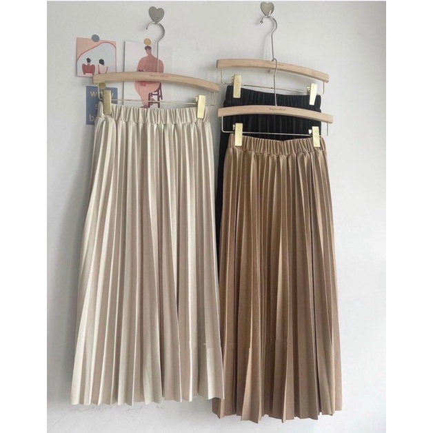 Chân váy xếp ly dáng dài cạp chun co giãn, chân váy xếp ly