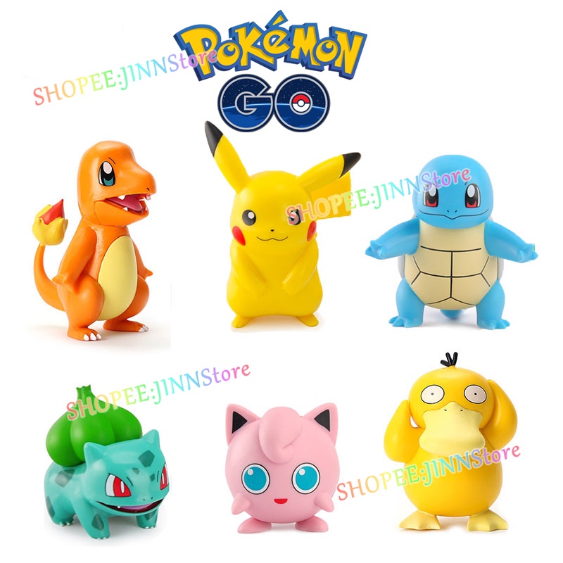 JINN 6 chiếc / Bộ Pokemon Pikachu hình Charmander Psyduck Squirtle Bulbasaur Mô hình đồ chơi Trẻ em Quà tặng sinh nhật