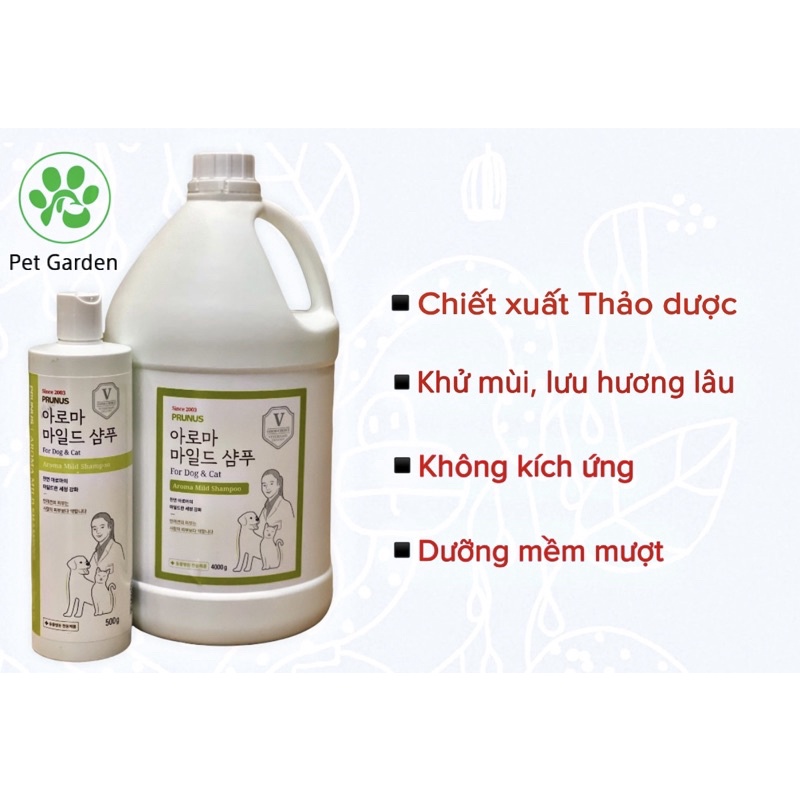 [ Can 4L ] SỮA TẮM THƠM LÂU CHO CHÓ MÈO - PRUNUS AROMA MILD SHAMPOO