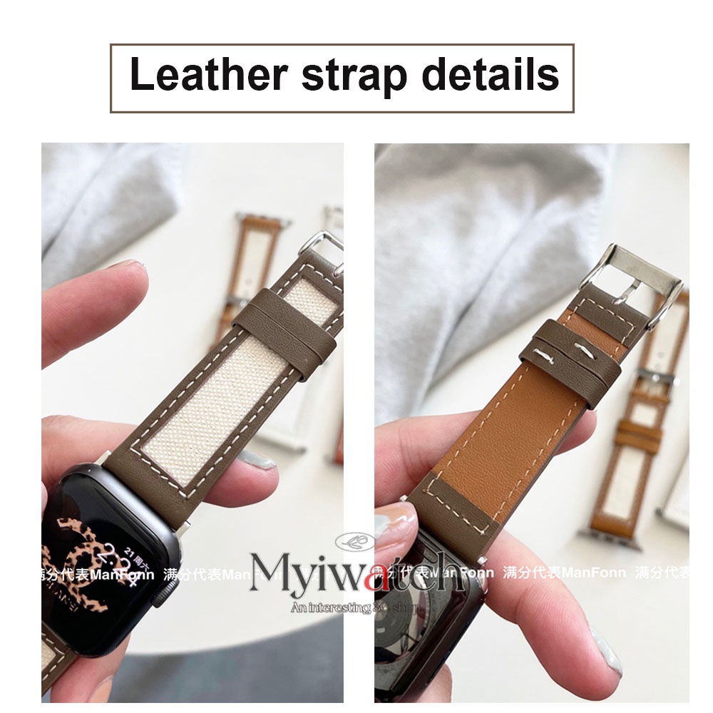Dây da vải canvas tinh tế sang trọng thích hợp cho Apple Iwatch series 6 5 se 4 3 2 38mm 40mm 42mm 44mm