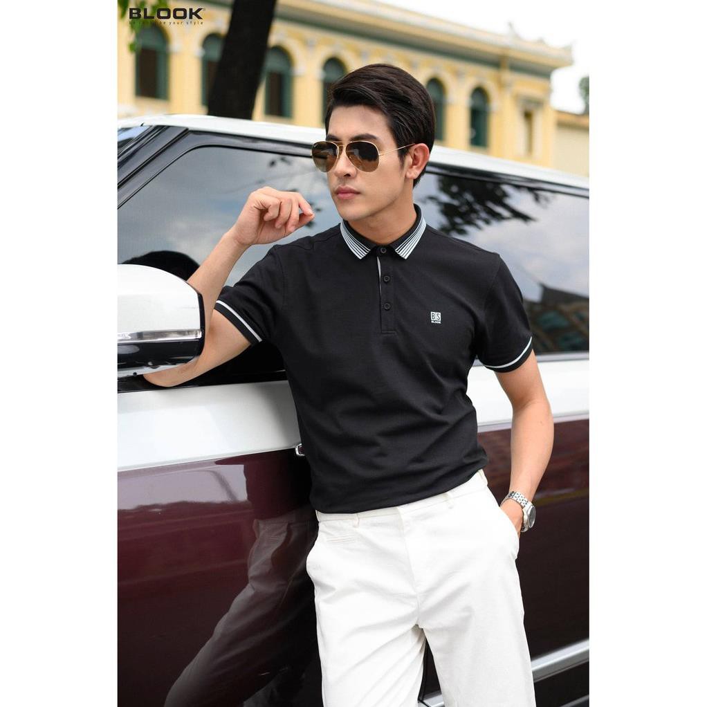 Áo polo slimfit BLOOK Vải thun cá sấu co giãn màu đen 42613 (HÌNH THẬT) !