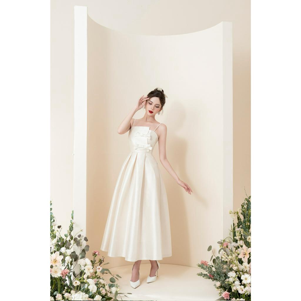 Váy 2 dây đáp ngực đính 2 nơ   TIINSTORE  V0D829