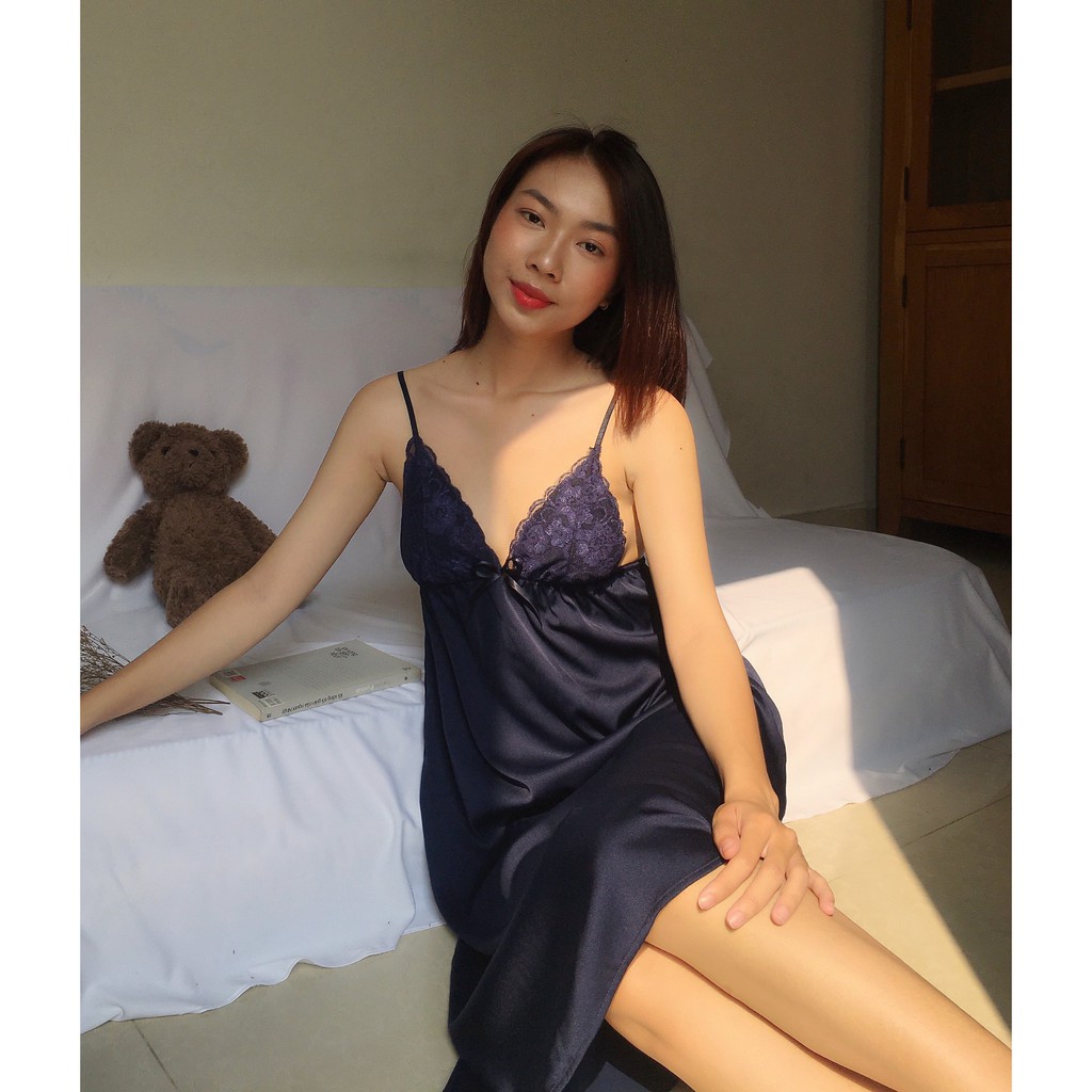Váy ngủ lụa dáng dài Elsa phối ren tặng kèm quần chip ren ĐỦ MÀU | BigBuy360 - bigbuy360.vn