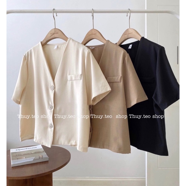 Áo kiểu cộc tay cổ V dáng ngắn style hàn quốc