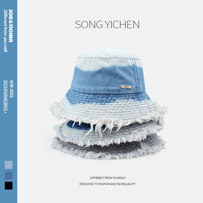 Mũ Bucket Chất Liệu Denim Màu Sắc Tương Phản Phong Cách Retro Nhật Bản Cho Nam Nữ