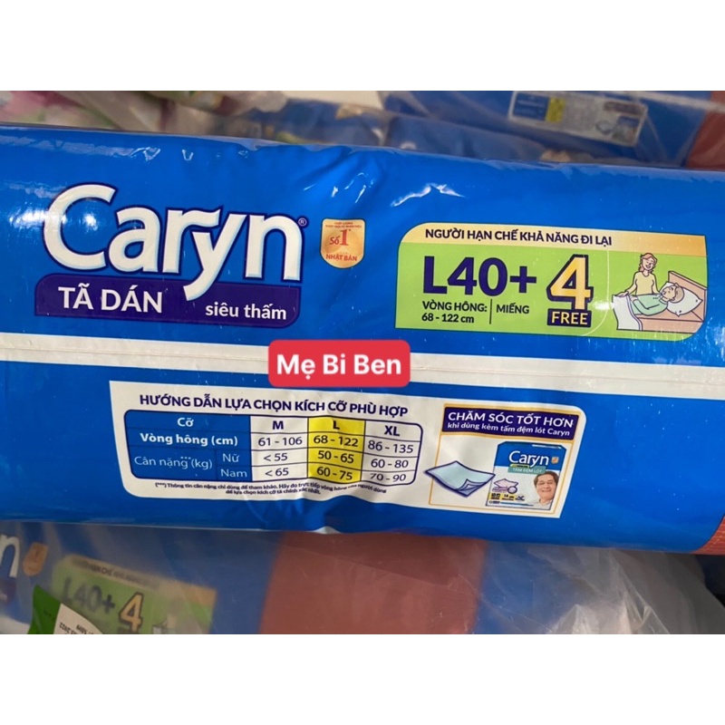 [HÀNG TẶNG KÈM] Tã Bỉm Dán Người lớn siêu thấm Caryn Size M40, ML40 miếng