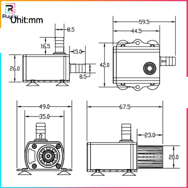 Máy Bơm Không Chổi Than Dc5V 4.8w Cho Đài Phun Nước