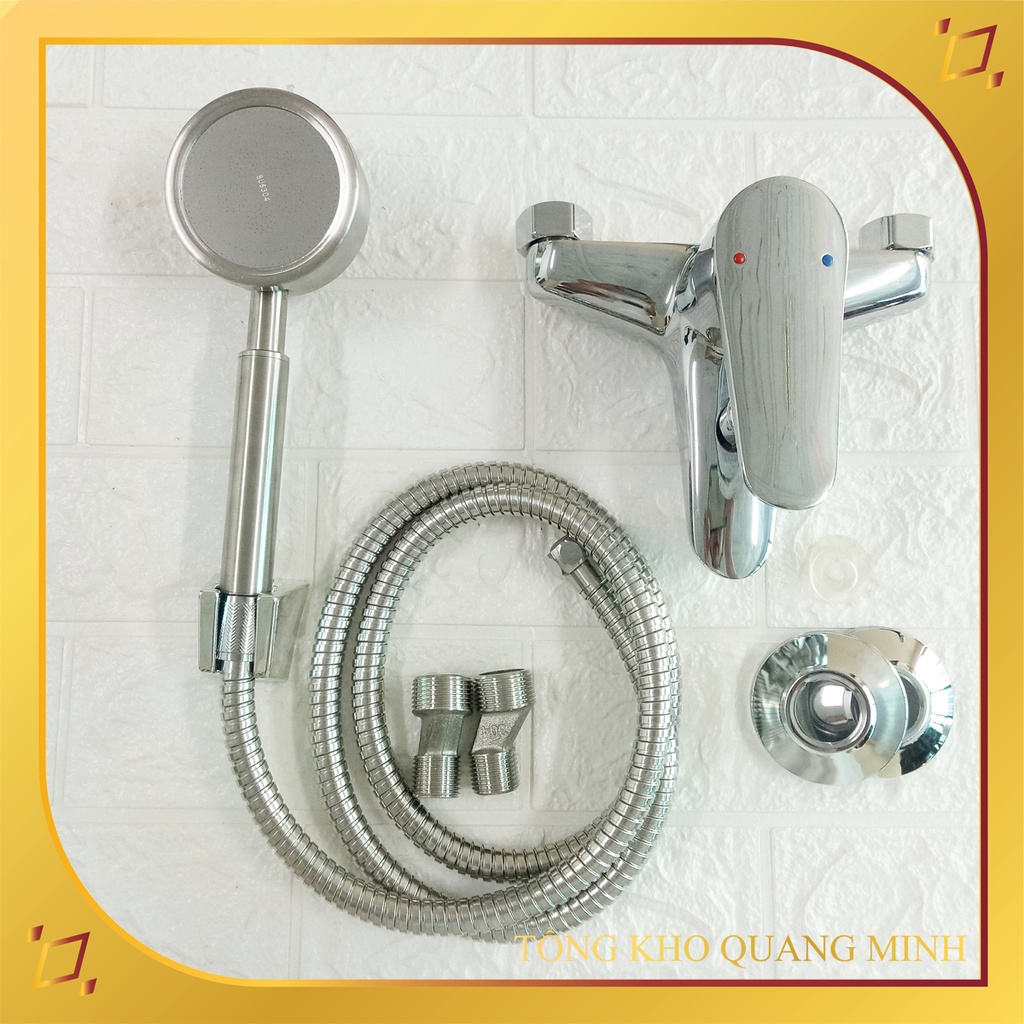 Bộ củ sen Nóng lạnh chất liệu đồng thau mạ Niken, Crom sáng bóng cần gật gù Tròn + Tay sen inox 304