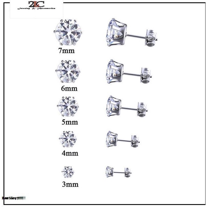 Bông Tai Nam Inox Cao Cấp Đá Tròn Trắng Cá Tính Thép không Gỉ- QCBTN04