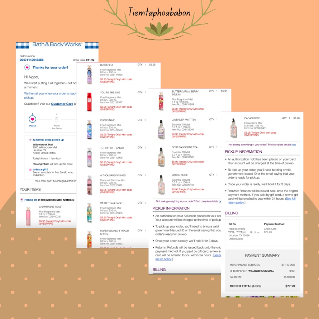 /Bill US - PART I/ Xịt thơm toàn thân 🍊 🍊Bath&Body Works 🍊 nhiều mùi 🍊DÒNG AROMATHERAPY