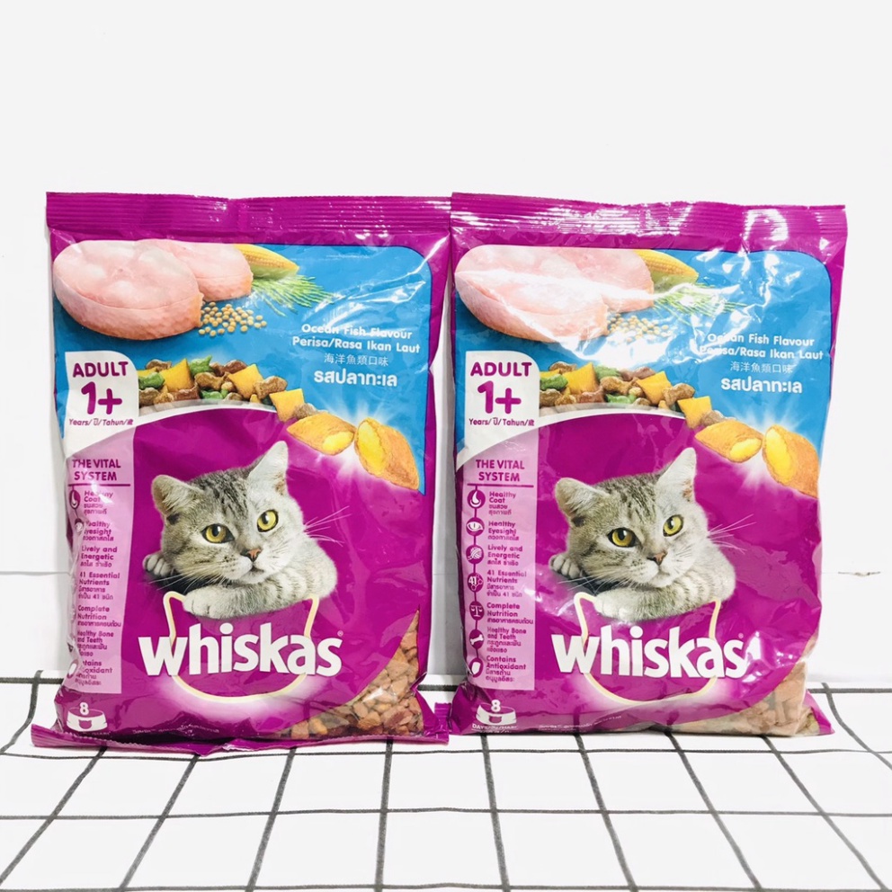 WHISKAS Thức ăn cho mèo lớn dạng hạt vị cá biển 400g (1 túi)