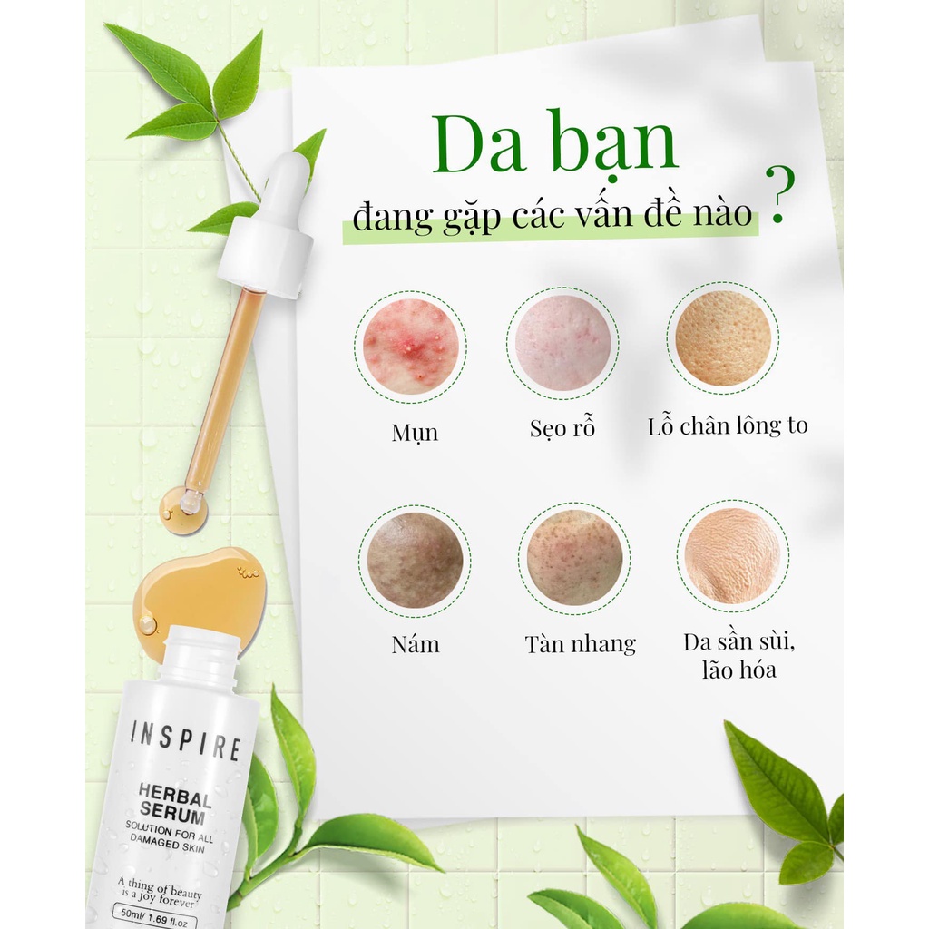 Serum Tái Tạo Da INSPIRE HERBAL SERUM  Phục Hồi Hư Tổn Trẻ Hóa Làn Da Dưỡng Da Sáng Mịn 50ml