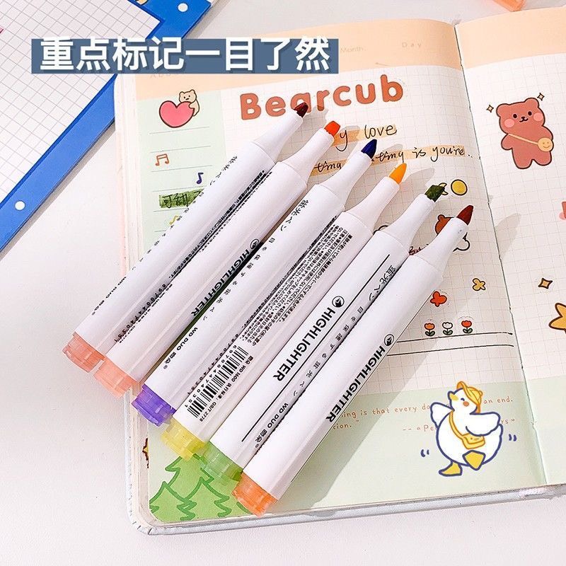 Bút dạ quang 6 màu highlight, bút đánh dấu nhớ dòng cute nhiều màu marker dễ thương
