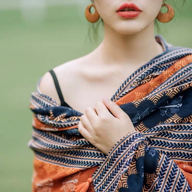 [Hàng Loại 1] Khăn Boho Vintage Gam Nâu Phong Cách Trung Đông