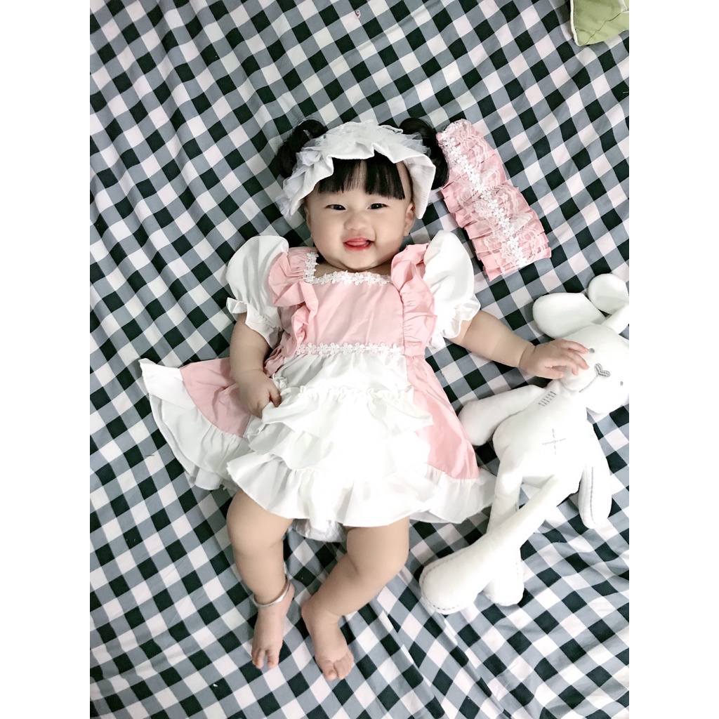 Đầm Lolita Cho Bé 💝FREESHIP💝 Đầm Tiểu Thư Nhún Bèo Bé Gái - Váy Công Chúa Chất Thô Mềm Màu Hồng Trắng