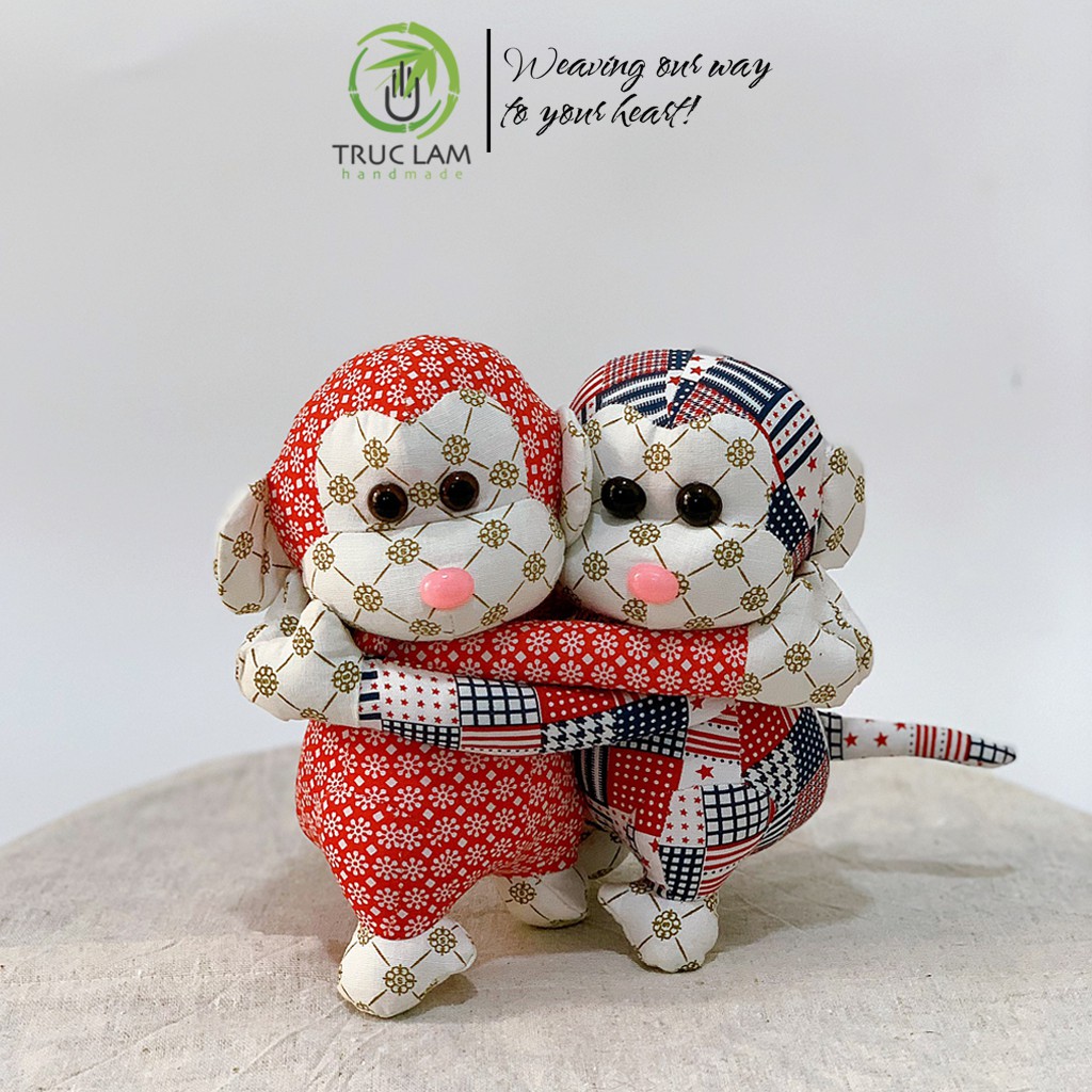 Đồ Chơi Cho Bé Thú Nhồi Bông Đôi Khỉ Ôm Nhau Bông Gòn Cao Cấp - Trúc Lâm Handmade