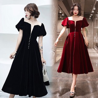 Đầm nhung phối ren cổ - vbeo227b