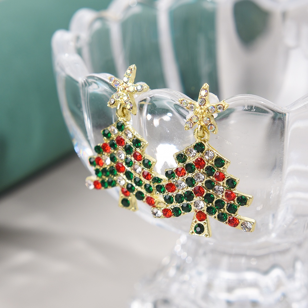 1 Đôi Bông Tai Hình Cây Thông Giáng Sinh Đính Đá Zircon Nhiều Màu Sang Trọng Thời Trang Cho Nữ