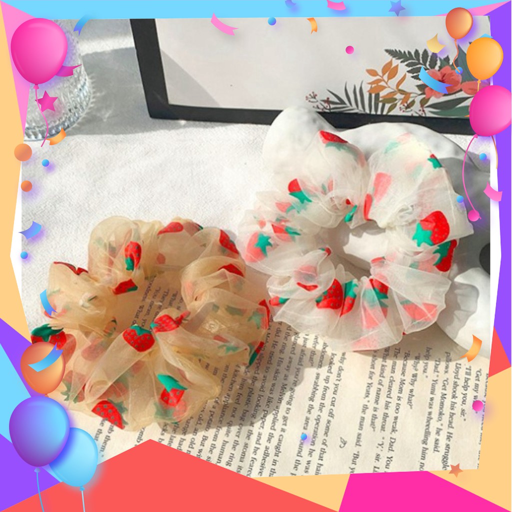 Cột tóc vải scrunchies vòng đeo tay scrunchies chất liệu voan bản to họa tiết hoa quả cho bạn