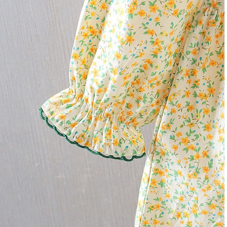 Đầm Tay Dài Cổ Búp Bê In Họa Tiết Hoa Thời Trang Xuân Thu Dành Cho Bé Gái 0-4 Tuổi